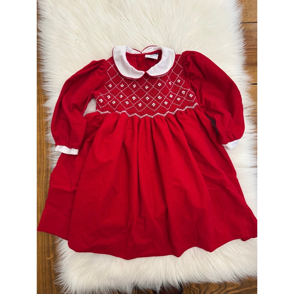 Carriage Boutique‎ size 2t red floral smocked dress light cord material